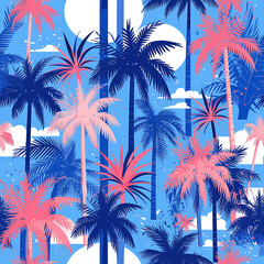 Beautiful vintage floral pattern background. Landscape with palm trees