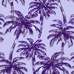 Beautiful vintage floral pattern background. Landscape with palm trees