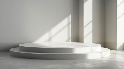 Elegant circular white podium, minimal style for showcasing highend products, isolated backdrop
