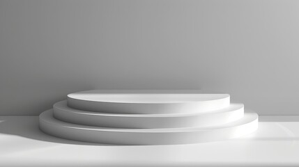 Contemporary design of an empty circular podium, isolated on white with soft shadows, suitable for premium product showcases