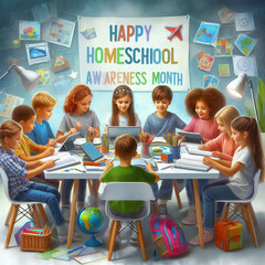 May is the  Home Schooling Awareness Month background template. Holiday concept. use to background,...