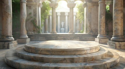 Classic stone podium in a historical themed 3D setting, perfect for antiquities and culturally rich product presentations
