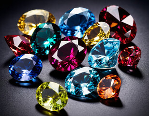 Various colored diamonds spread out on a table, showcasing different hues and cuts