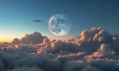 Beautiful big moon behind the clouds.