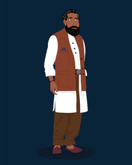 A Indian man three quarter view cartoon character design