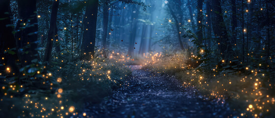 Mystical pathway flanked by golden sparks