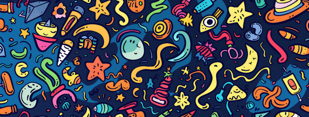 Naklejka premium Doodle pattern with space and music elements
