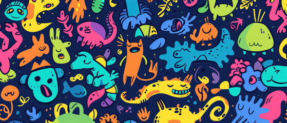 Obraz premium Whimsical doodles with creatures and objects