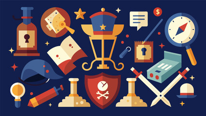 A mystery room filled with artifacts and documents from the Revolutionary War challenging players to piece together the story and escape before its. Vector illustration