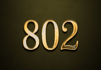 Old gold effect of 802 number with 3D glossy style Mockup.	