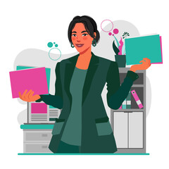 business-woman-holding-folder-paper-illustration