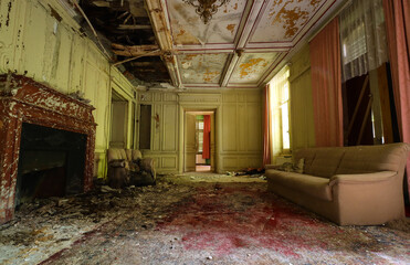 ruin of an abandoned living room