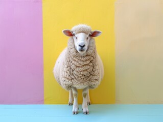 The sheep on colorful background. An optimistic concept. 