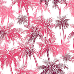 Beautiful vintage floral pattern background. Landscape with palm trees