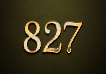 Old gold effect of 827 number with 3D glossy style Mockup.	