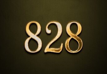 Old gold effect of 828 number with 3D glossy style Mockup.	