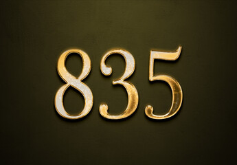 Old gold effect of 835 number with 3D glossy style Mockup.	