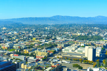 Los Angeles Neighborhood: Aerial Close-Up with Mountain Backdrop