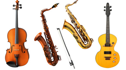 Musical Instrument such as a Guitar or Saxophone on transparent background