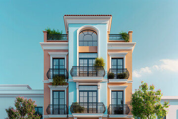 Facade of a modern apartment building with balconies