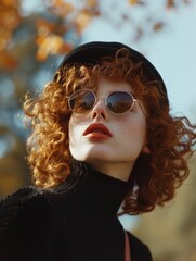 Fototapeta premium Teen White Woman with Red Curly Hair vintage Illustration.