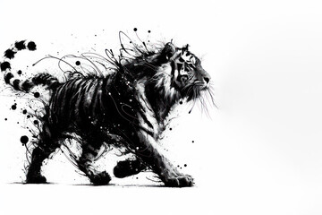 Tiger Silhouette Ink Splash Effect on white background