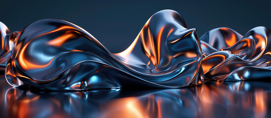 Vibrant abstract metallic fluid waves
