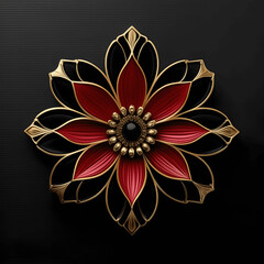 Black and red rose with Golden petals, decorated with Solid Black Background, ready for inserting on a design and adding your text