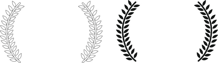 Obraz premium Laurel Wreaths Vector icon set. Silhouette circular laurel foliate, wheat and oak wreaths depicting an award, achievement, heraldry, nobility .Collection of Emblem floral greek branch flat style stock