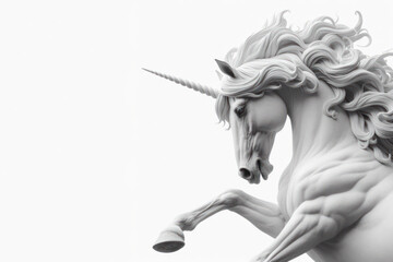 White horse unicorn in active pose on white background