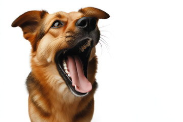 Singing dog in Mid Yawn on a white background