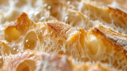 Macro photography of detailed white bread texture in close up capturing intricate patterns