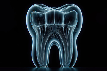 X ray Human tooth structure on a black background - obrazy, fototapety, plakaty