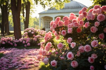 Blooming Rose Garden in Scenic Landscape