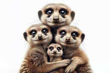 Meerkat Family Curiosity Funny Portrait on a white background