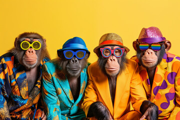 .Group of ape in funky. Generative AI