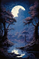 Enchanting Moonlit Forest Landscape