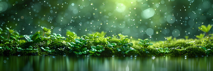 Beautiful Moss Rain Background,
Summer rain in lush green forest with heavy rainfall background Rain in the forest with sun casting warm rays between the trees Abstract natural backgrounds 