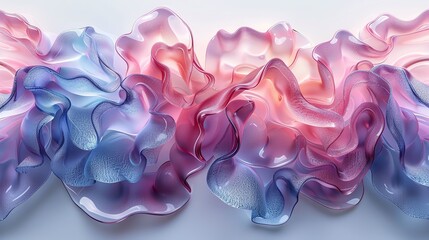 Fototapeta premium 3D render, abstract background with blue and pink glass shapes on a white background, in the style of unknown artist