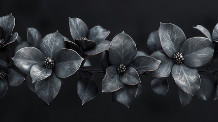   A close-up of a bouquet of flowers against a black backdrop, with reflections on the left side