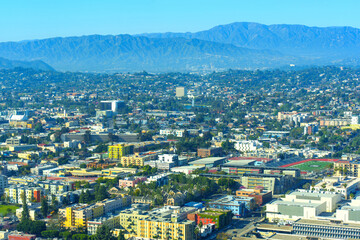 Los Angeles Neighborhood: Aerial View with Mountain Backdrop