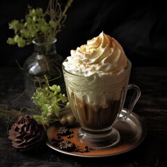 Delicious Whipped Cream Dessert on Dark Background