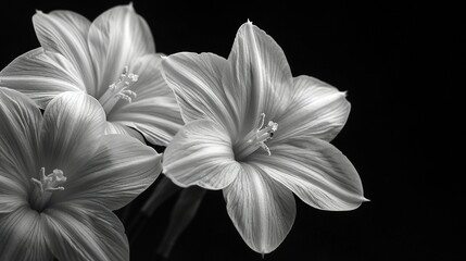  Black and white photo of three flowers in black and white background