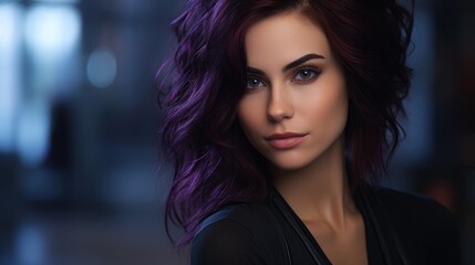 Fototapeta premium Captivating Woman with Vibrant Purple Hair