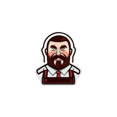 Emblem of Butcher meat shop. Chef with knives logo, vector illustration.