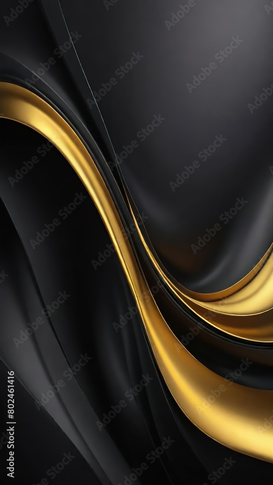 Poster Black and golden color tone soft and smooth wavy lines abstract background.