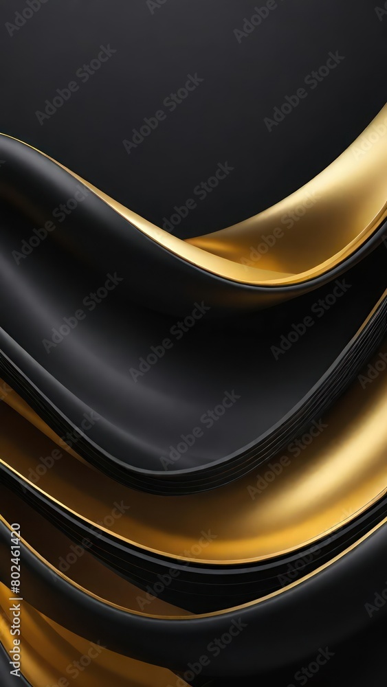 Aufkleber black and golden color tone soft and smooth wavy lines abstract background.