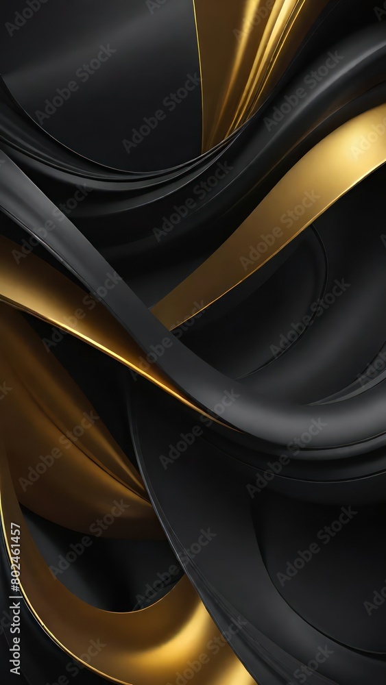 Aufkleber black and golden color tone soft and smooth wavy lines abstract background.