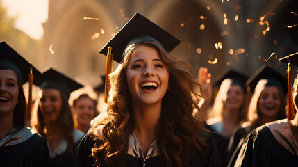 Happy girl celebrate graduation ceremony - Powered by Adobe