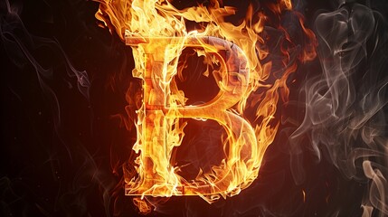 A beautiful Letter B written with Fire isolated on white.